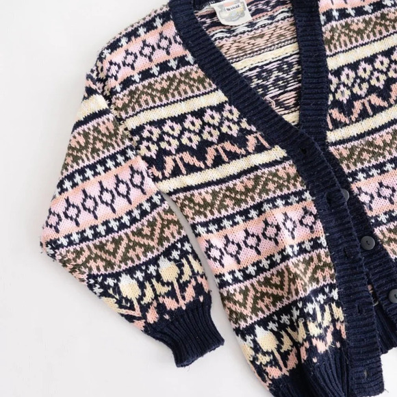 Vintage Pure Stuff Navy and Pink Knit Button Cardigan  Size Small - Picture 9 of 12